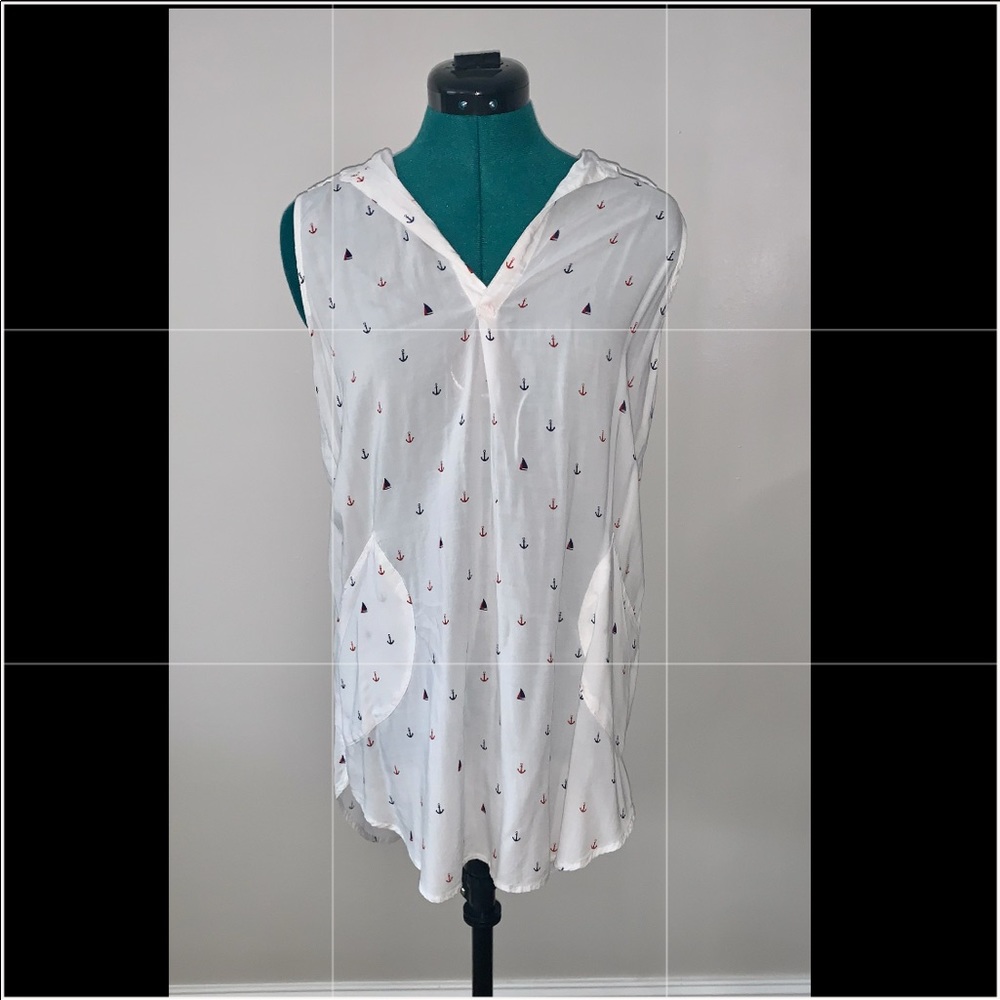 white beach coverup with anchors and sailboats